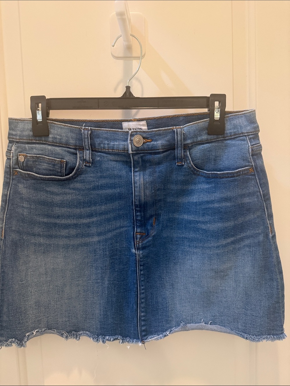 Hudson Denim Mini Skirt in Medium Blue - Classic Casual